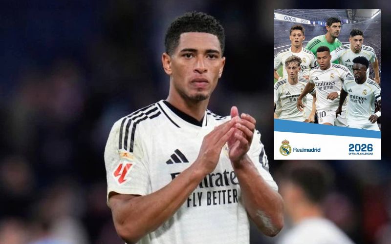 Bellingham “mất hút” trong ảnh lịch 2026 của Real Madrid